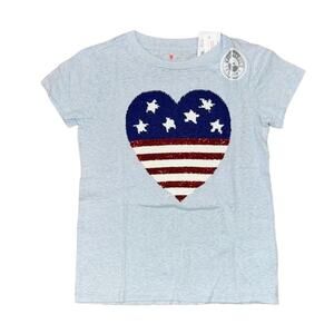 NWT J. Crew Girls' Blue 4th of July W/Flip Sequin Heart Flag T-Shirt